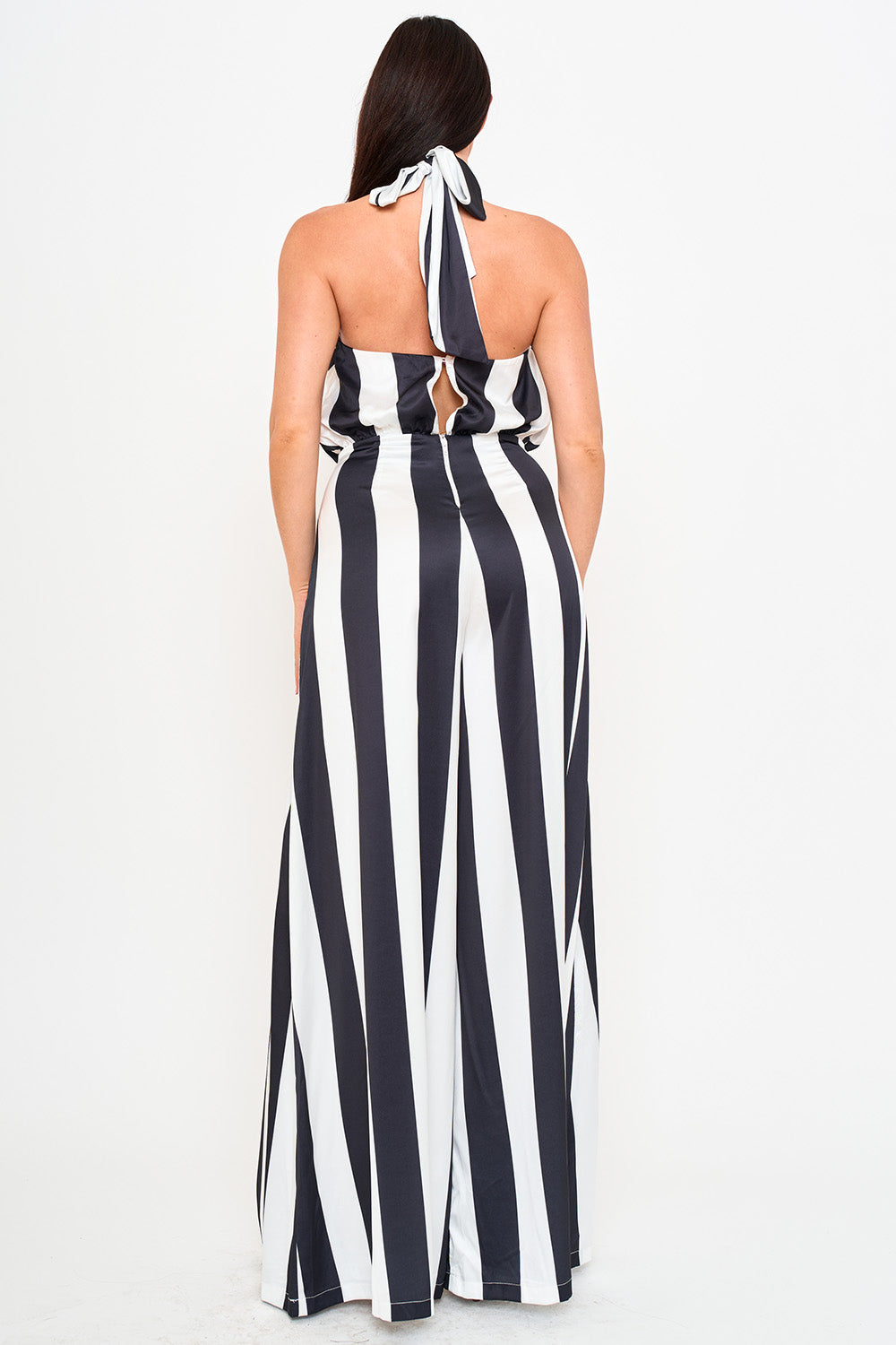 Symphony Jumpsuits - Stripe On Satin Halter Neck Jumpsuit | Zezebe