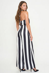 Stripe On Satin Halter Neck Jumpsuit