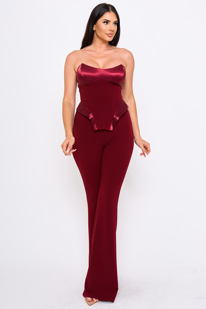 Satin Panel Bra Peplum Jumpsuit