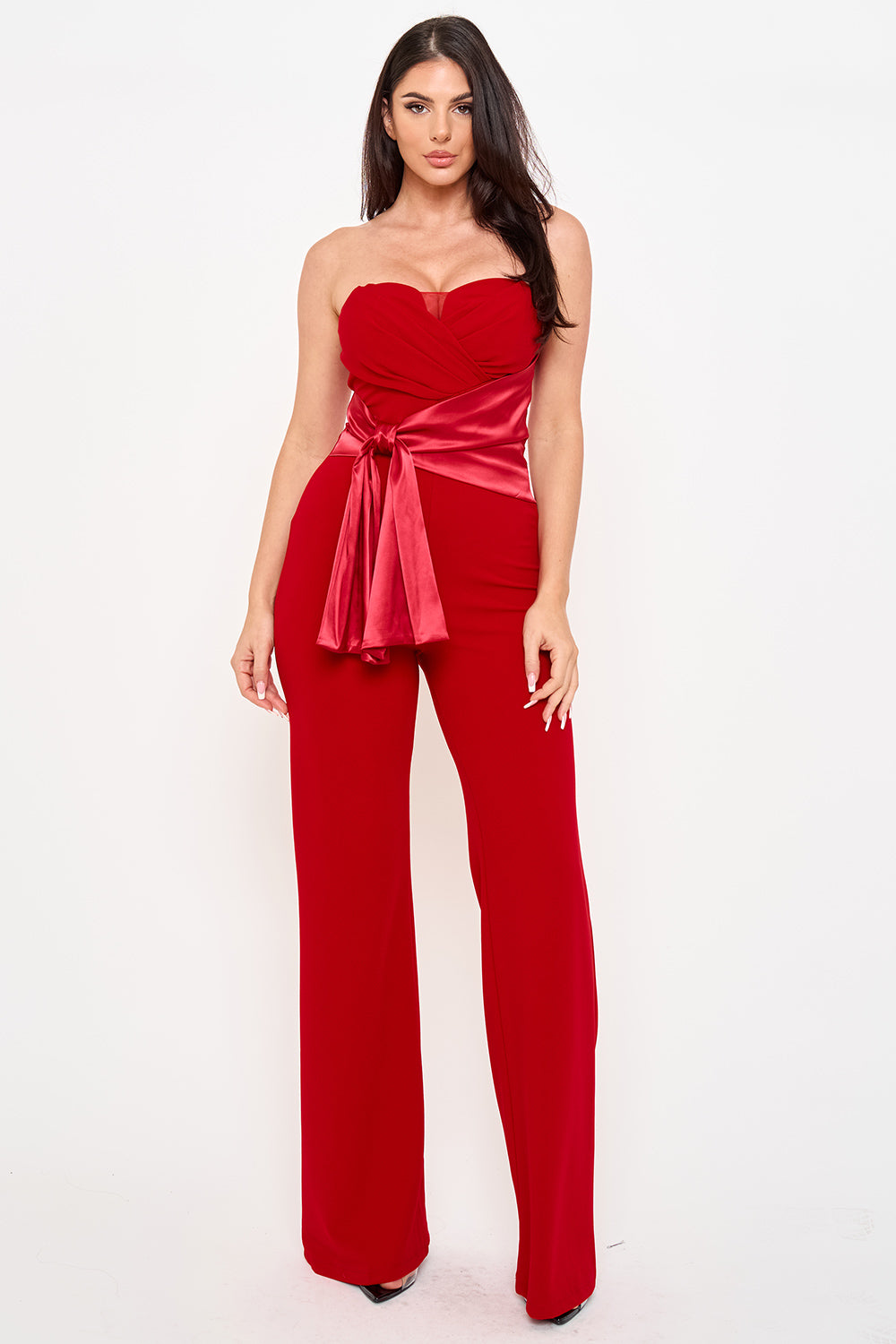 Symphony Jumpsuit - Satin Waist Twist Tie Jumpsuit | Zezebe