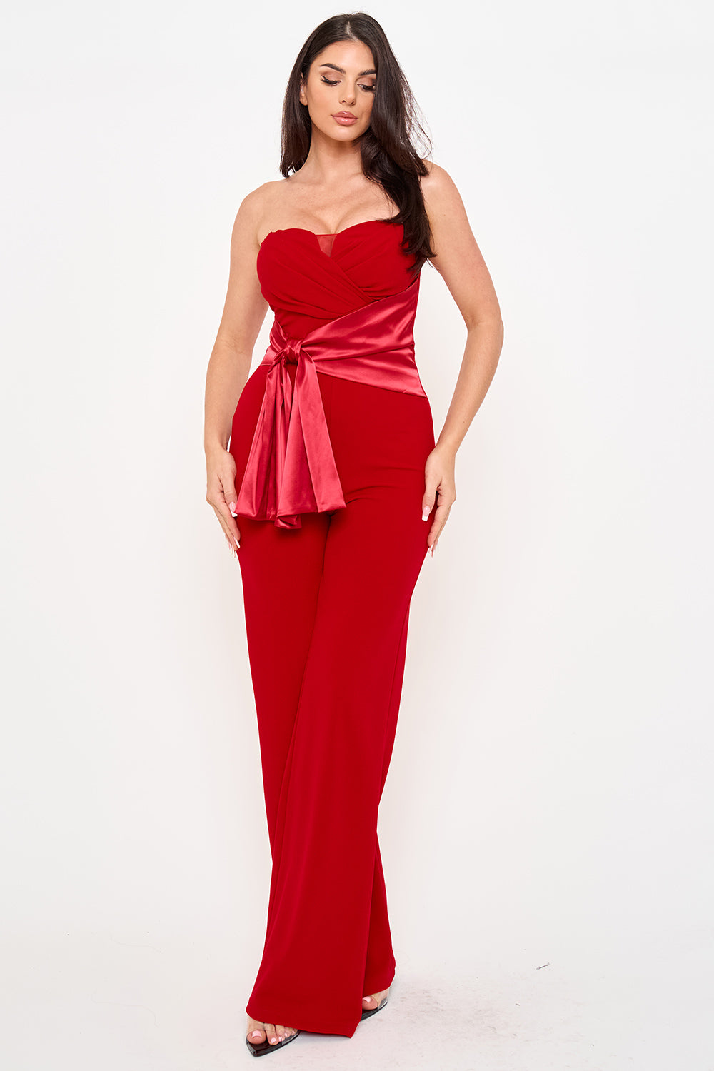 Symphony Jumpsuit - Satin Waist Twist Tie Jumpsuit | Zezebe