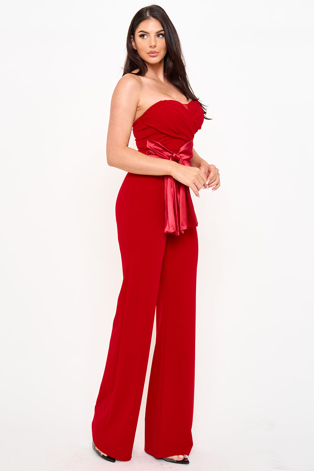 Symphony Jumpsuit - Satin Waist Twist Tie Jumpsuit | Zezebe