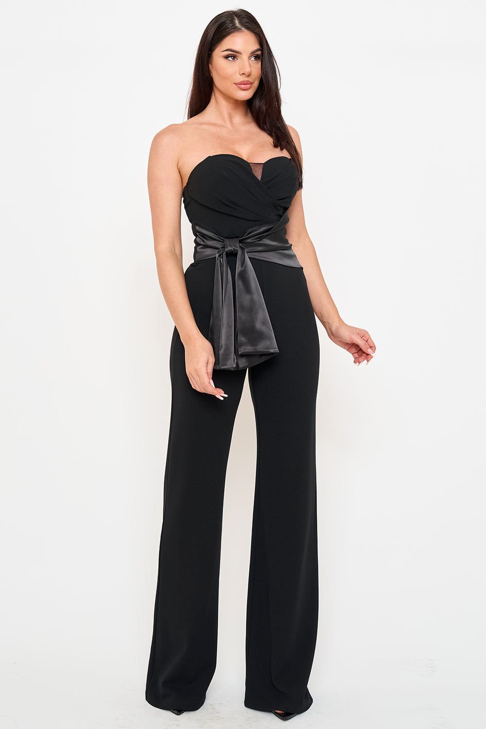 Symphony Jumpsuit - Satin Waist Twist Tie Jumpsuit | Zezebe