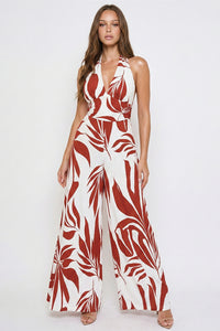 Symphony Dress - Tropical Leaf Print On Linen Jumpsuit | Zezebe