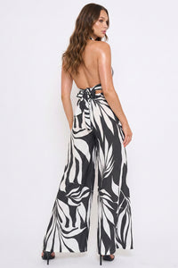 Symphony Dress - Tropical Leaf Print On Linen Jumpsuit | Zezebe