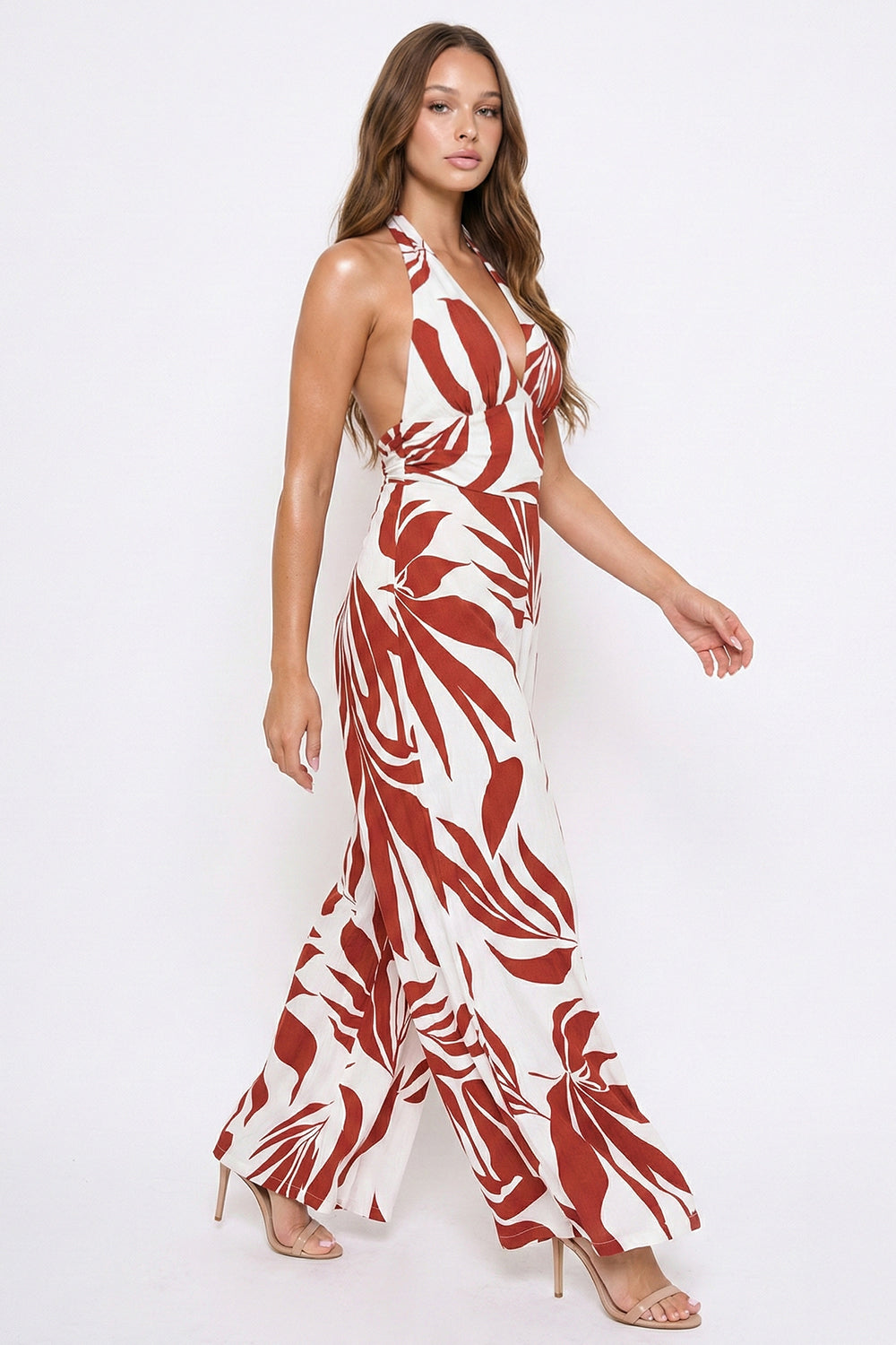 Symphony Dress - Tropical Leaf Print On Linen Jumpsuit | Zezebe