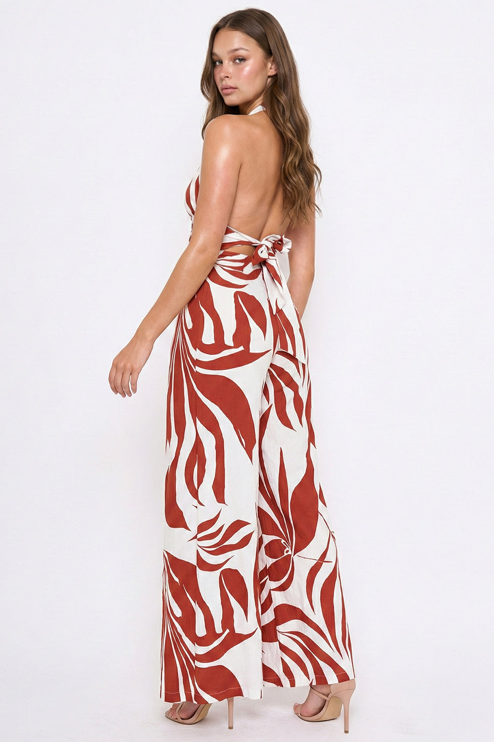 Symphony Dress - Tropical Leaf Print On Linen Jumpsuit | Zezebe