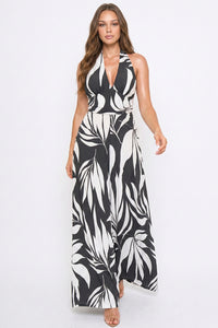 Symphony Dress - Tropical Leaf Print On Linen Jumpsuit | Zezebe