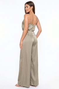 Lace Trim On Satin Camisole Jumpsuit