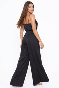 Lace Trim On Satin Camisole Jumpsuit