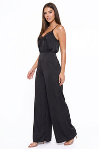 Lace Trim On Satin Camisole Jumpsuit