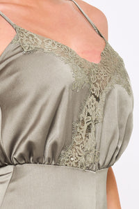 Lace Trim On Satin Camisole Jumpsuit