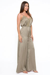 Lace Trim On Satin Camisole Jumpsuit