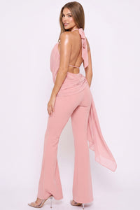 Self-Tie Back Neck Halter Top Jumpsuit