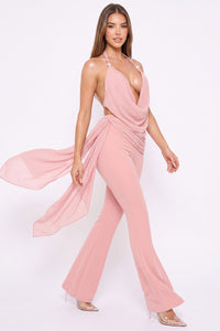 Self-Tie Back Neck Halter Top Jumpsuit