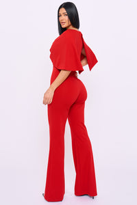 Cape Sleeve With Front Knot Jumpsuit