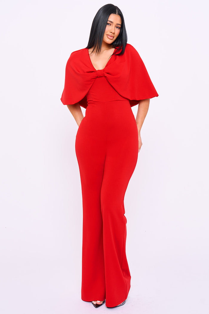Cape Sleeve With Front Knot Jumpsuit