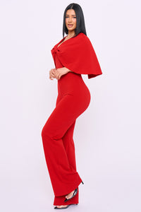 Cape Sleeve With Front Knot Jumpsuit