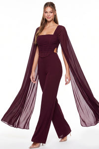 Mesh Cape Sleeve Corset Jumpsuit