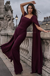 Mesh Cape Sleeve Corset Jumpsuit