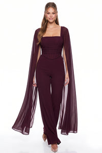 Mesh Cape Sleeve Corset Jumpsuit