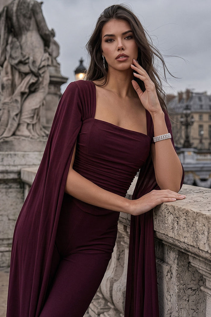 Mesh Cape Sleeve Corset Jumpsuit