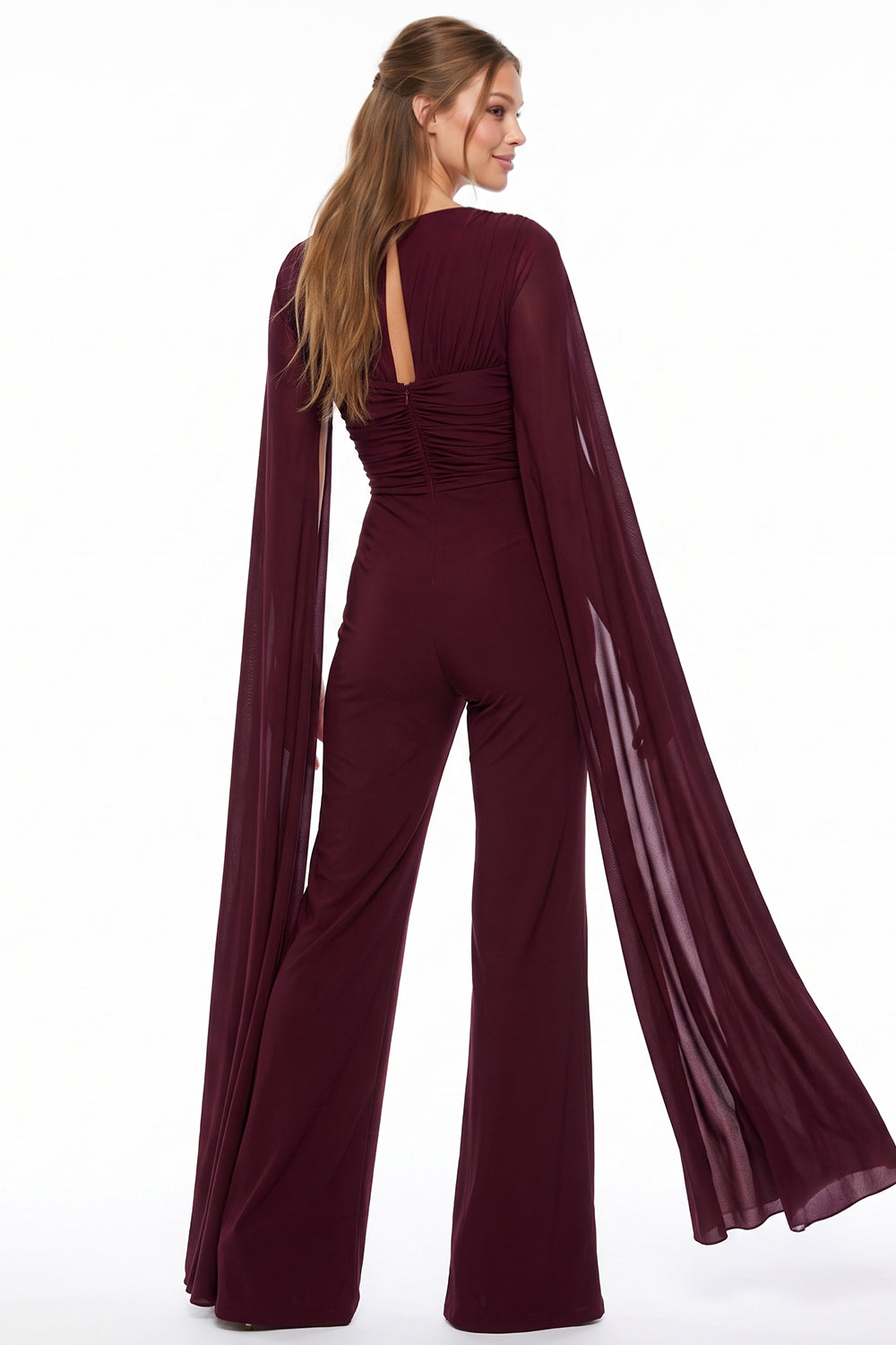 Mesh Cape Sleeve Corset Jumpsuit