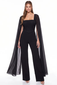 Mesh Cape Sleeve Corset Jumpsuit