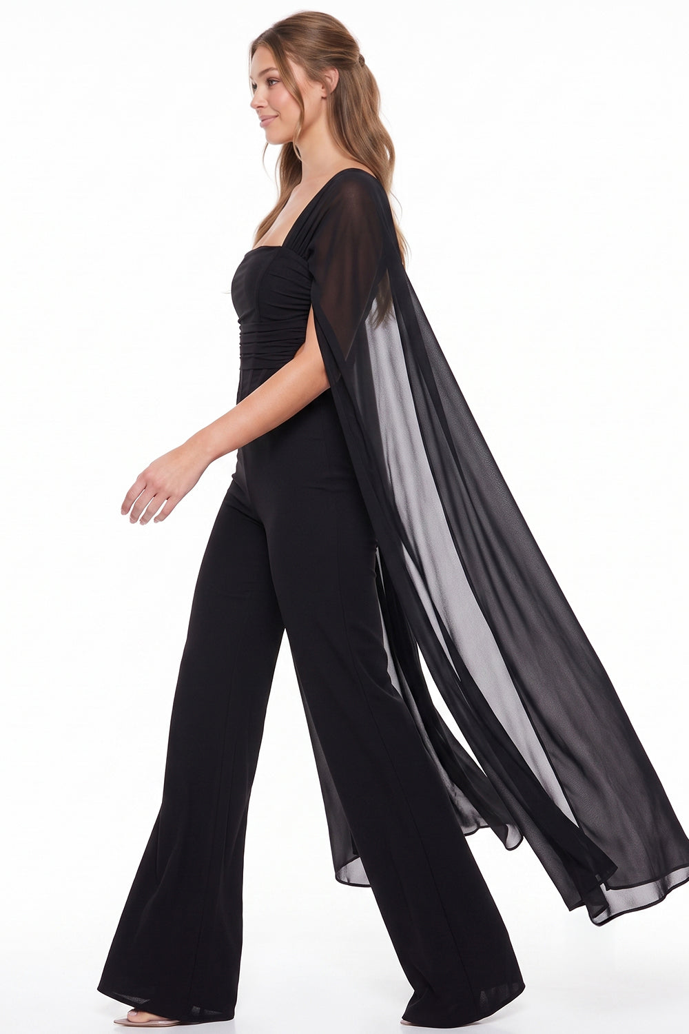 Mesh Cape Sleeve Corset Jumpsuit