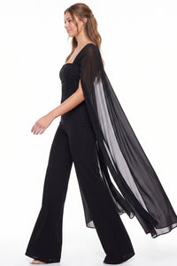 Mesh Cape Sleeve Corset Jumpsuit