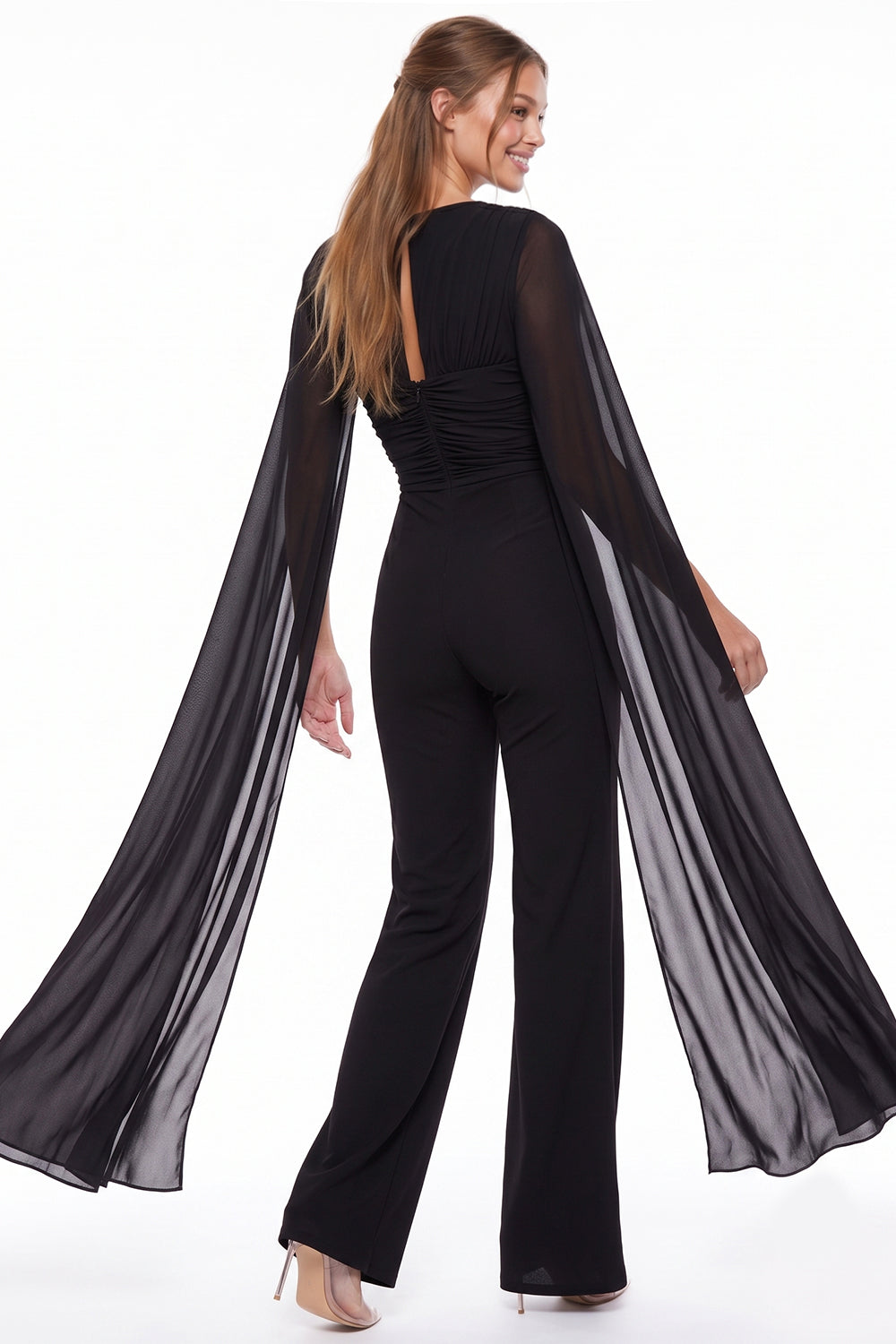 Mesh Cape Sleeve Corset Jumpsuit