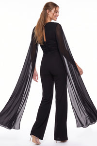 Mesh Cape Sleeve Corset Jumpsuit