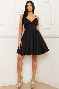Symphony Dress - Taffeta Fabric With Sheer Lace Back Mini Dress | Zezebe