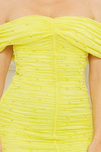Pearl Beaded Off The Shoulder Mini Dress