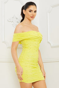 Pearl Beaded Off The Shoulder Mini Dress
