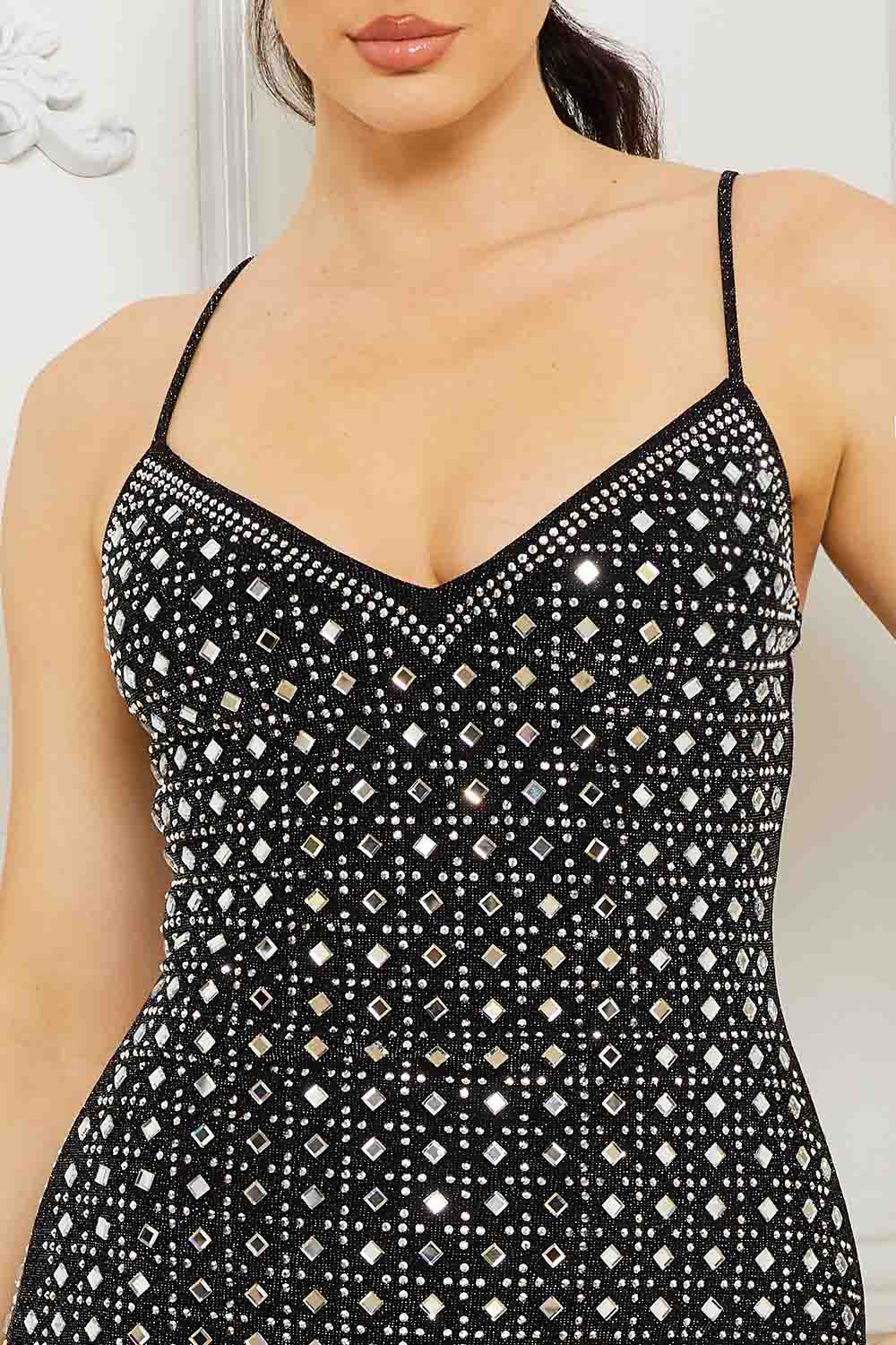 Rhinestone Embellished Mini Dress