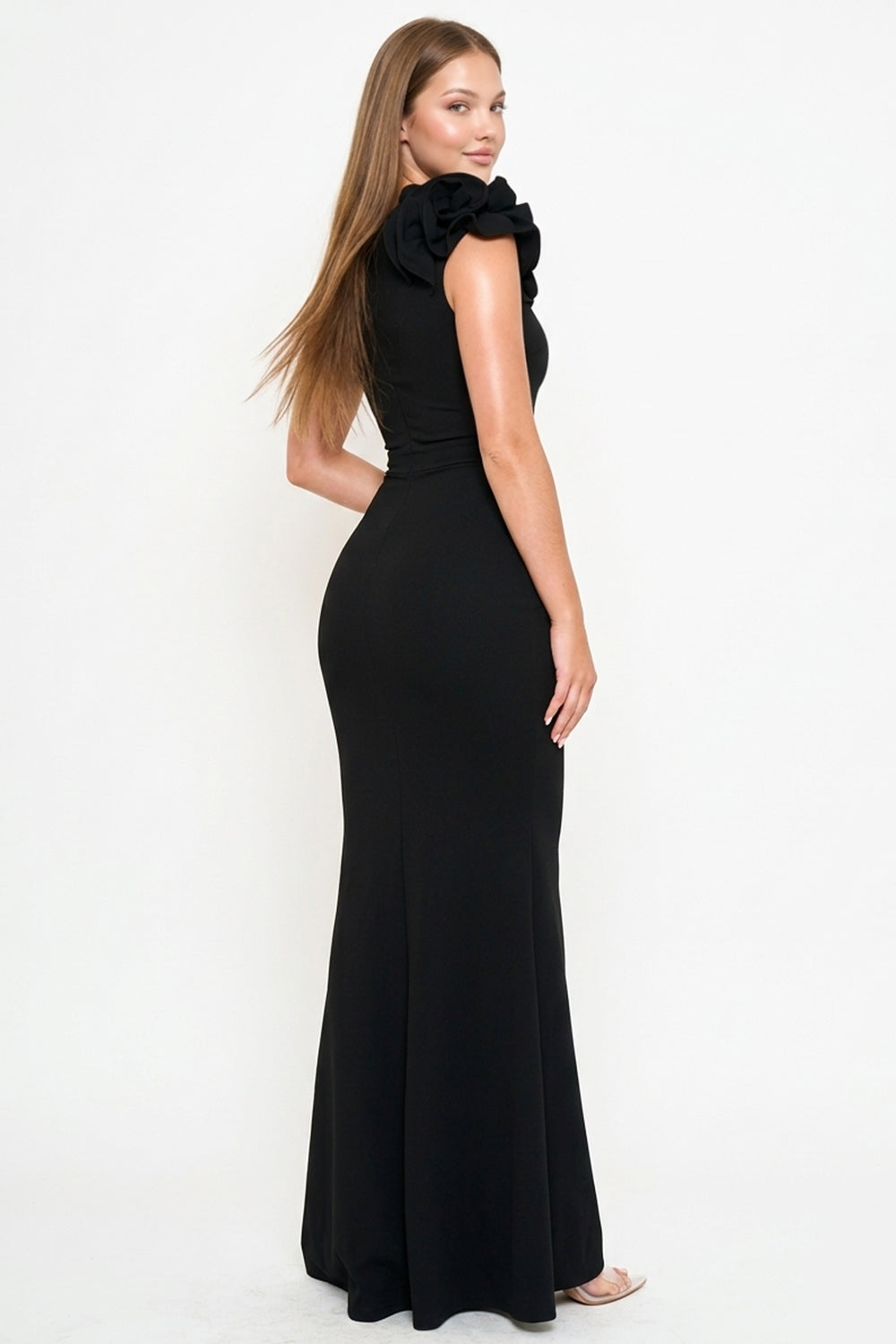 Layered Ruffle On One Shoulder Maxi Dress
