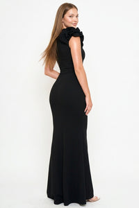 Layered Ruffle On One Shoulder Maxi Dress
