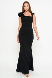 Layered Ruffle On One Shoulder Maxi Dress