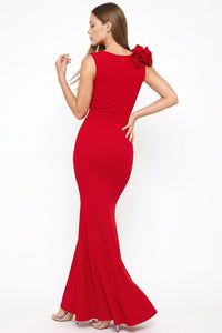 Layered Ruffle On One Shoulder Maxi Dress