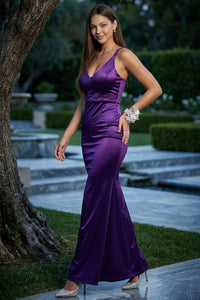 Satin V-Neck Simple Maxi Dress