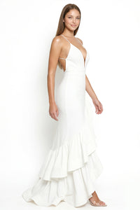 Layer Ruffle Train Detailed Maxi Dress