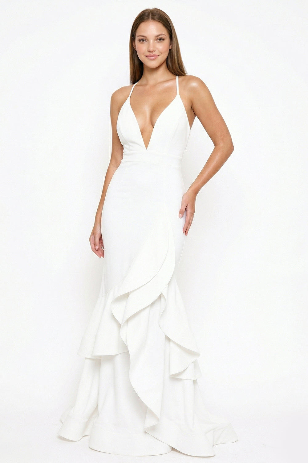 Layer Ruffle Train Detailed Maxi Dress