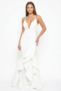 Layer Ruffle Train Detailed Maxi Dress