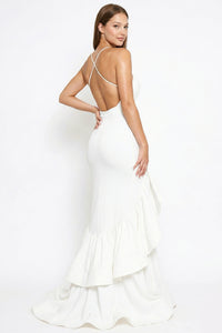 Layer Ruffle Train Detailed Maxi Dress