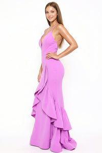 Layer Ruffle Train Detailed Maxi Dress