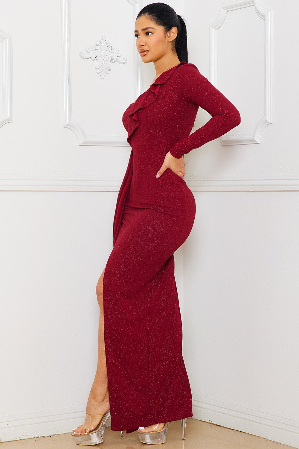 Glitter Fabric One Shoulder Maxi Dress
