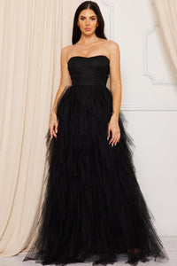 Symphony Dress - Ruffled Tier Tulle Tube Top Maxi Dress | Zezebe