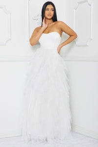 Symphony Dress - Ruffled Tier Tulle Tube Top Maxi Dress | Zezebe