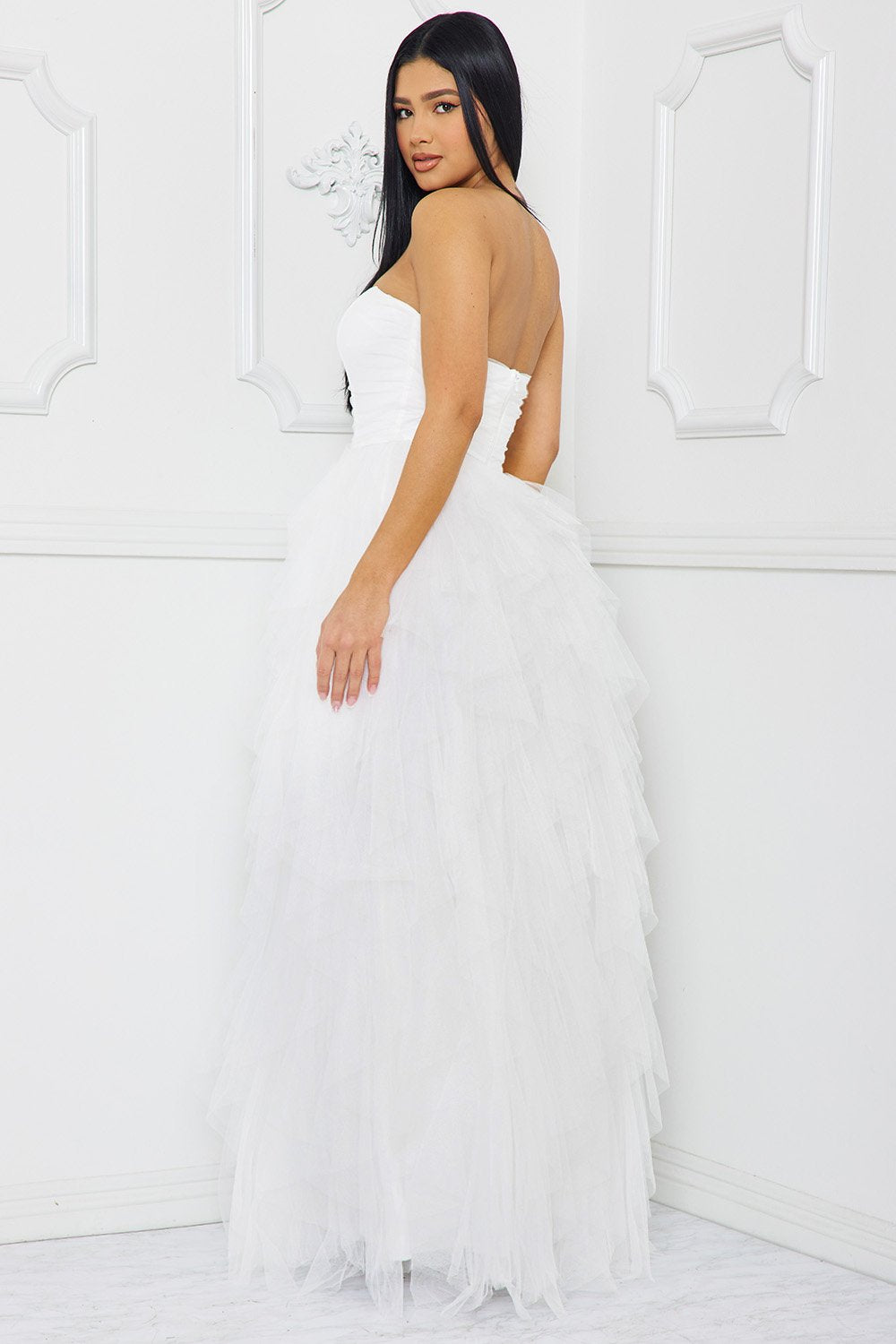 Symphony Dress - Ruffled Tier Tulle Tube Top Maxi Dress | Zezebe